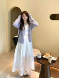 Set Women's 2025 Sleeveless Vest Dress Body Long Dress Knitted Open Shirt Twily Hollow Design