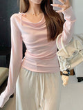 Gentle Sweet Sister Wind Bow Tie With Long-Sleeved T-Shirt Dress Autumn Slim Solid Lust Solid Color Top