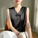 Silk Satin 2026 Spring And Summer Women's New V-Neck Sleeveless Small Vest T-Shirt Fashion With Loose Slings