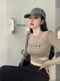 Tight-In Pure Desire To Show Thin Hottie Letter Print Long-Sleeved T-Shirt Girl Early Autumn Slimming Bottoming Shirt Short Umbilical