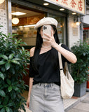 2026 Summer New Design Sense Loose Elastic Shoulder Small Blouse Women Short-Sleeved T-Shirts Are Thin