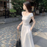 This Year's Popular Beautiful Vest Dress Women's Summer Fish Bones Folded Waist Long Skirt Fashion