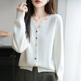 Wool Blending 2026 Autumn And Winter New Women's Loose Round Collar Buckle Solid Color Wear Bottom Knitting Jacket