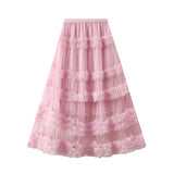 High-End Heavy Industry Lace Cake Skirt Long Skirt Sweet Wind High Waist Wood Ear Net Yarn Skirt 1276
