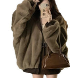 Mountain Carving Large-Size Retro Double-Sided Wear With Velvet Hooded Coat Women Winter Loose Warm Top