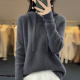 Line Ready-Wear 100% Pure Wool 2026 Autumn And Winter New Women's Short-Colored Hoodie T-Shirt Jersey Sweater