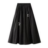 Black Embroidery High Waist Hanging Feeling Half-Dress Woman Autumn Korean Design Sense Loose A-Word Swing Skirt 2531
