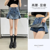 Open-Fork Denim Shorts Skirt Girls Spring And Summer Thin 2025 New High-Waisted Babes Small A Word Short Skirt