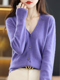 Wool Blended 2026 Autumn And Winter Women's New Loose V-Neck Solid-Color Short Top Knitted Cardigan Sweater Coat