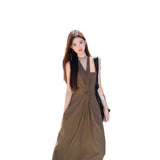 French Sleeveless Hanging Neck V-Neck Vest Dress Women 2025 New Summer Yunnan Tourism Wearing Long Skirt