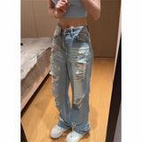 Vintage Straight Hole-Creed Jeans Women Summer Thin Tall Man Lengthy Loose Thin Beggar Drag Trousers