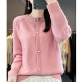 Wool Blended 2026 Autumn And Winter New Round Collar Short Solid Color Thick Shoulder Sleeve Star Buckle Knitted Cardigan Sweater