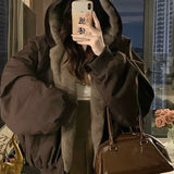 Mountain Carving Large-Size Retro Double-Sided Wear With Velvet Hooded Coat Women Winter Loose Warm Top