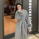 French Temperament Long Coat Women's Autumn And Winter Design Chic Hairy Sleeve Temperament Casual Wind Coat