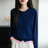 Wool Blended 2026 Autumn And Winter New Women Loose Color Collar Buckle Two Bottoms Outside Wearing Knitwear Coat
