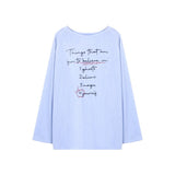 Relaxing Feeling Lazy Style Thin Blue Long-Sleeved T-Shirt Women's Summer Sun Protection Shirt Simple Loose Top