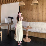 Sweet Wind Yellow Broken Flower Wave Dots Hanging Dress Women Summer Small Man Age Reduction Loose Shoulder Beautiful Dress