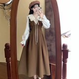 Large-Size French College Style Fake Two Dresses Women Autumn Look Fat Mm High-End Waist A Skirt