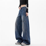 Vintage Casual Scimiter Jeans Women Trend New Design High-Rise Loose Loose Broad Leg Pants