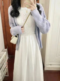 Two / Suit Commuting Texture Sleeveless Dress Dress Female + Purple Hollow Knit Long-Sleeved Coat Temperament