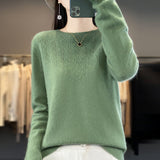 Line Ready-To-Wear 100% Pure Wool 2026 Autumn And Winter New Women's Round Collar Short Hollow Loose Knitted Bottom Sweater