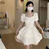Pure Sweet And Spicy Wind Bow Dress Summer Small Fluffy Dress Female Design Feel Chic Waist Princess Dress