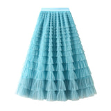 Net Yarn Lotus Leaf Side Temperament Skirt Women's Dress 2025 Spring And Autumn New Famous Woman Long Dress Thin Cake Skirt 2210