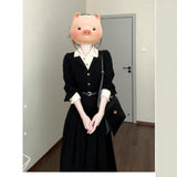 French High-Grade Black Polo Shirt Dress Dress Woman 2025 New Autumn Wearing Two Long Skirts