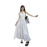 Seaside Vacation Wind V-Necked Dresses Women's New Skinny White Dress French Beach Dresses