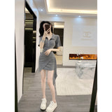 Sweet Babes Wind Polo Collar Dress Women's Summer 2025 New Irregular Design Short Dress Korean Style