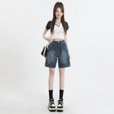 Vintage High-Waisted Denim Shorts Women Summer Small Loose Thin Trousers A Word Straight Five-Point Pants