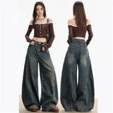 Vintage Old Scissor Jeans Women's Summer 2026 New Loose Broad Leg Drag Slebter Pants