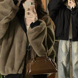 Mountain Carving Large-Size Retro Double-Sided Wear With Velvet Hooded Coat Women Winter Loose Warm Top