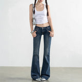 Ultra-Low-Waisted Micro-Trumpet Jeans Women's Autumn Trend With New Thin Water Washing Blue Elastic Drag Trousers