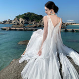 Heavy Industry Stacked Lotus Leaves By The Sea To Take Pictures Beautiful Dress Flowing Morning Robes Daily Birthday Dress Beach Dress