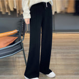 Pure Wool 2026 Autumn And Winter New Women's Pure Color High-Waist Wide Leg Pants Feel Loose Leisure Knitted Trousers