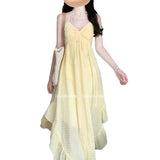 French Holiday Wind V-Neck Beach Dress Design Small Seaside Travel Sexy Sling Dress Women's Summer