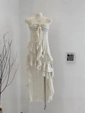 French Temperament Sling Dress Fairy Seaside Holiday Dress New Irregular Lotus Leaf Side Dress