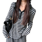 Small Design Sweet Hottie Striped Hooded Long-Sleeved T-Shirt Girl Autumn Classic Repair Bottom Shirt Top