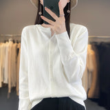 Wool Blended 2026 Autumn And Winter New Short Sweater Loose Round V Collar Solid Color Buckle Knitted Top Open Shirt Jacket