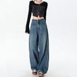 Vintage Blue Broad-Legged Scissors Jeans Women 2025 Autumn And Winter New High-Rise Loose Display Lean Straight Trousers