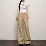 Karma Low-Rise Micro-Tipped Jeans Children Autumn And Winter Vintage Babes Crotch Thin Mop Trumpet Trousers