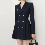 2025 College Style Dress French Temperament Long Sleeves To Bodybody College Windy 100-Fold Suit Dress