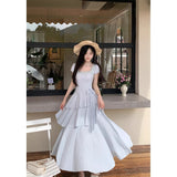 High-Level French Pure Square Temperament Romantic Irregular Level Sweet Princess Cake Dress Waist Dress