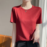 Lyselle 2026 Summer Women's New Women's Short Loose Round Neck Solid Color Short-Sleeved T-Shirt Simple Bottom Top