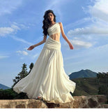 Pure Babes Inclined Shoulder-To-Shoulder Atmosphere Feel Holiday Super Fairy Big Swing Romantic Dress White Long Dress High-End Feel Skirt