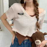 Irregular Hanging Neck Vest Women's Short-Sleeved T-Shirt 2025 Summer Folded Two Sets Of Fat M Pure Hot Girl Niche Top