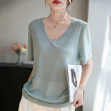 Lyselle Tiansi 2026 Spring And Summer Women's New Short-Sleeved V-Neck Solid Color T-Shirt Short-Sleeved Sleeves Comfortable T-Shirt