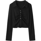 Design Folded Long-Sleeved T-Shirt Autumn 2025 New Body-Repair Small Collar Pure-Hearted Hot Girl Bottom Top