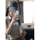 Polo Collar Thin T-Shirt Girl Sweet With Short Tops Short Sleeve 2025 New Korean Version Of The Zip